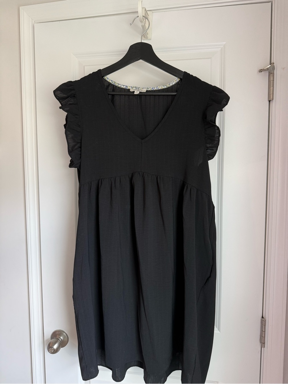 Umgee Black Ruffle Sleeve V-Neck Dress